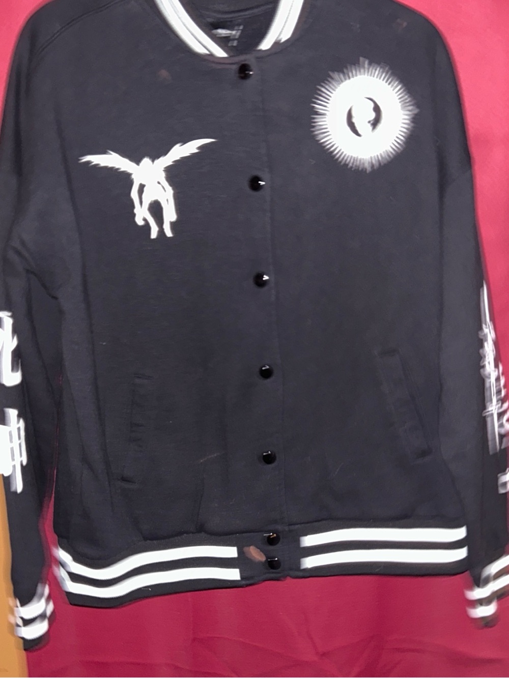 Hot Topic Black Bomber Jacket with White Graphics